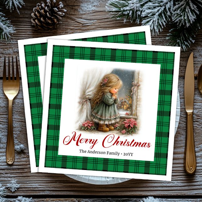 Cosy Rustic Christmas Scene Custom Name Napkins (Cozy Rustic Christmas Scene Custom Name Napkins)
