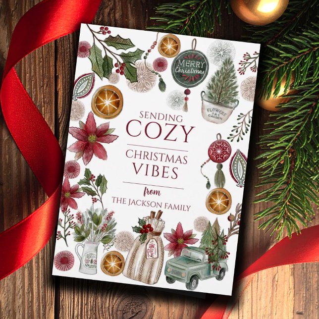 Cosy Rustic Christmas Vibes Holiday Card (Creator Uploaded)