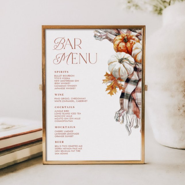 Cosy Rustic Fall 5x7 Bar Drink Menu Invitation (Cozy Rustic Fall 5x7 Bar Drink Menu)
