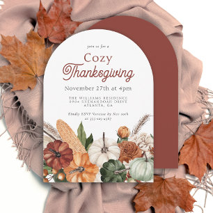 Cosy Rustic Fall Thanksgiving Dinner Party Invitation
