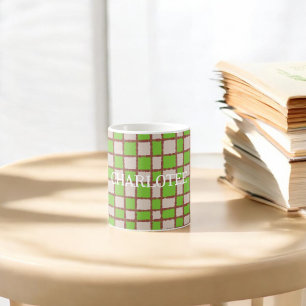 Cosy Rustic Green Brown Chequered Plaid Pattern Coffee Mug