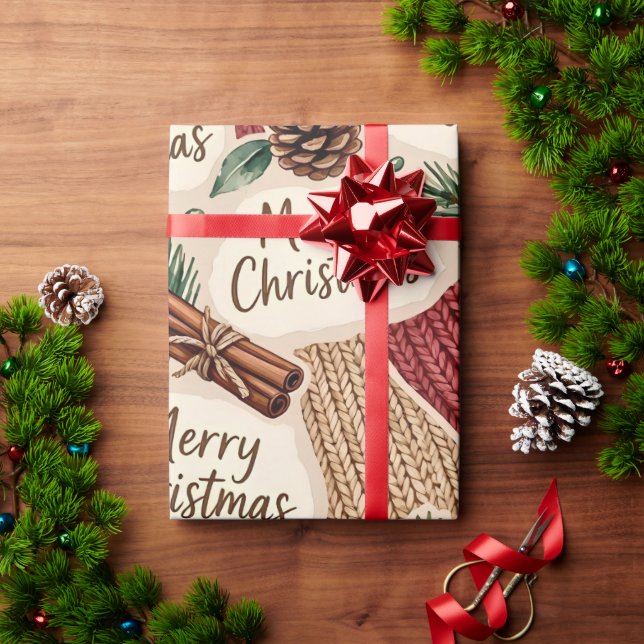 Cosy Rustic Merry Christmas Wrapping Paper (Holiday Gift)