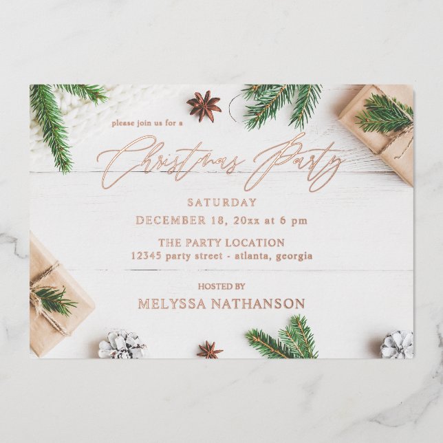 Cosy Rustic Pine Leaves Christmas Party (Front)