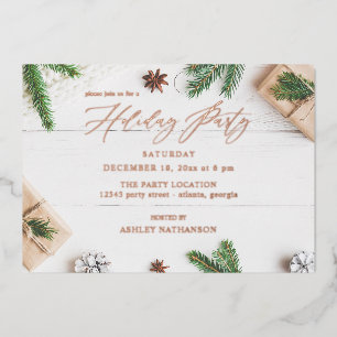 Cosy Rustic Pine Leaves Holiday Party
