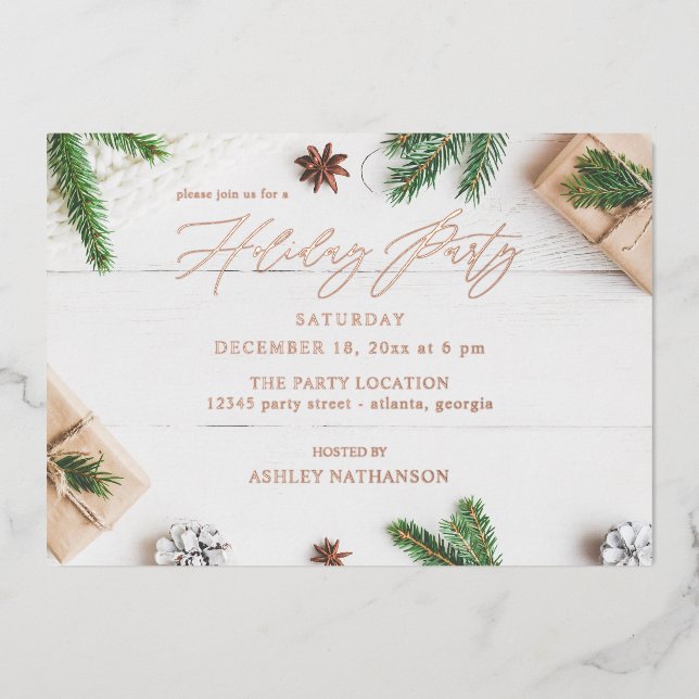 Cosy Rustic Pine Leaves Holiday Party (Front)