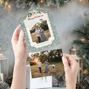 Cosy Rustic Sage Christmas Botanical Photo All In One Invitation