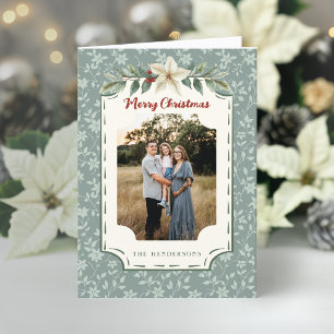 Cosy Rustic Sage Christmas Botanical Photo Holiday Card