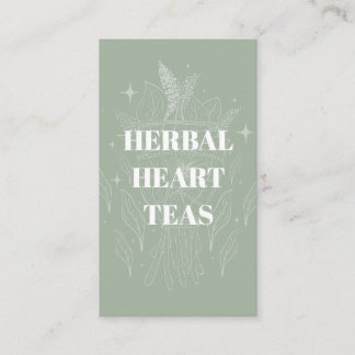 Cosy Sage Green Herbal Tea Shop Herb Bundle Business Card