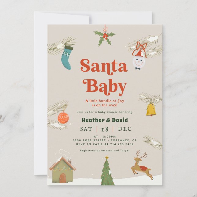 Cosy Santa Baby Holiday Baby Shower Invitation (Front)