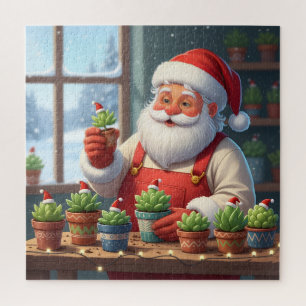 Cosy Santa Claus Gardener Planting Succulents Jigsaw Puzzle