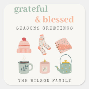 Cosy Scandi Winter Essential Seasons Greetings Square Sticker
