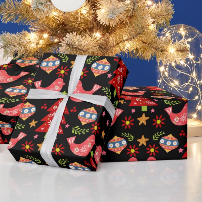 Cosy Scandinavian Folk Art Christmas Wrapping Paper (Holidays)