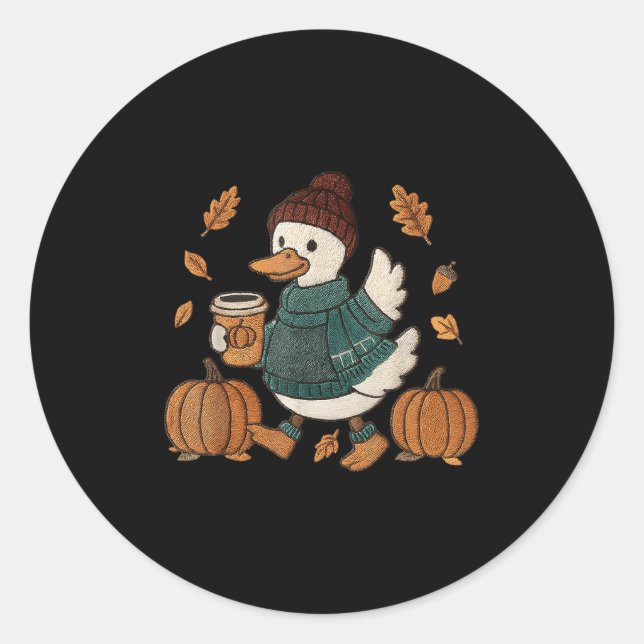 Cosy Season Duck Cute Fall Duck Pumpkin Sce Autumn Classic Round Sticker (Front)