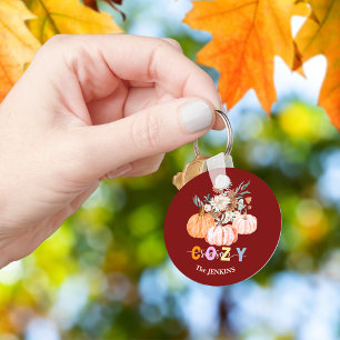 Cosy Season Harvest Blooms Personalise Name Key Ring