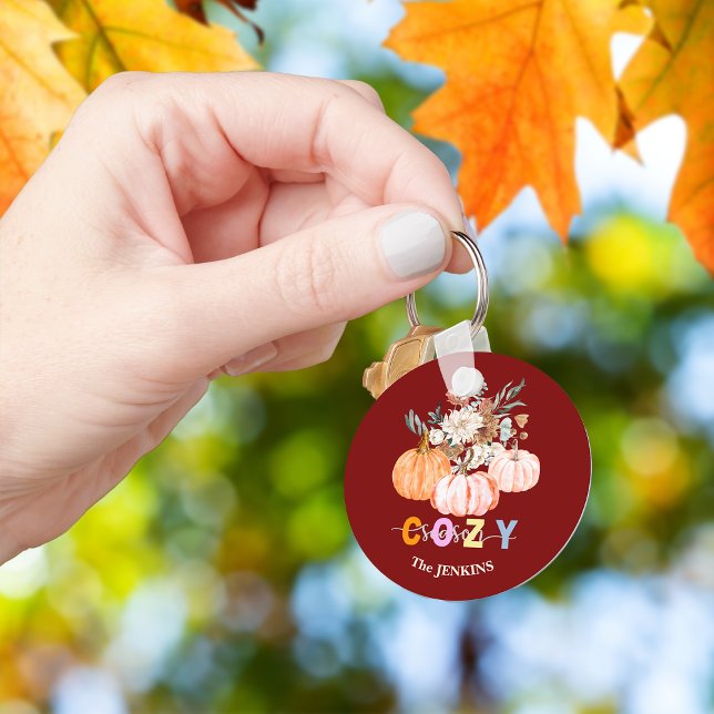 Cosy Season Harvest Blooms Personalise Name Key Ring (Creator Uploaded)