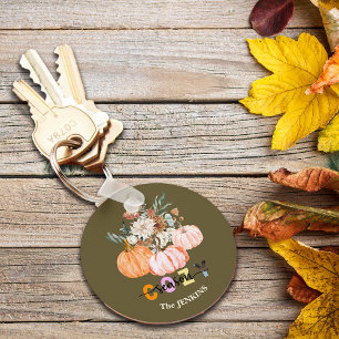 Cosy Season Harvest Blooms Personalise Name Key Ring