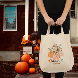 Cosy Season Harvest Blooms Personalise Name Tote Bag
