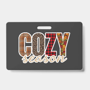 Cosy Season Plaid Leopard Fall Vibes ID Badge
