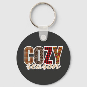 Cosy Season Plaid Leopard Fall Vibes Key Ring