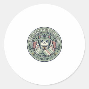 Cosy Self Care Cat Cat Graphic Tee Art - Cosy Self Classic Round Sticker