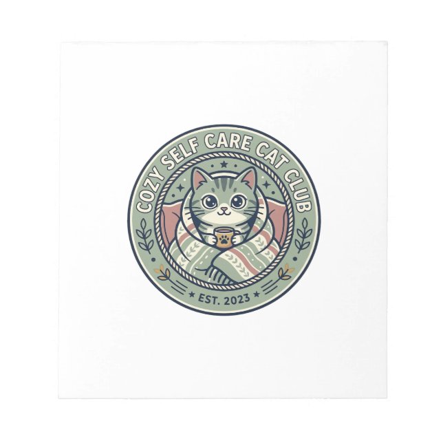 Cosy Self Care Cat Cat Graphic Tee Art - Cosy Self Notepad (Front)