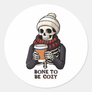 Cosy Skeleton Fall Halloween Doodles Fun Party Tha Classic Round Sticker