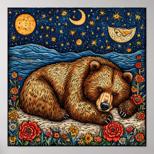 Cosy Sleeping Bear Woodland Nursery Decor