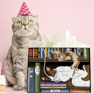 Cosy Sleeping Cats Bookshelf Illustration Cute Large Gift Bag
