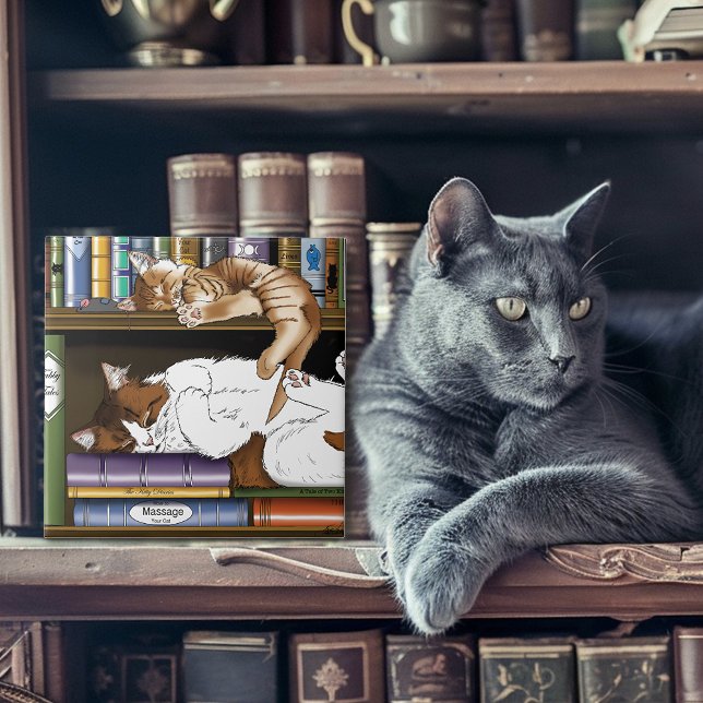 Cosy Sleeping Cats Bookshelf Illustration Cute Tile (Creator Uploaded)