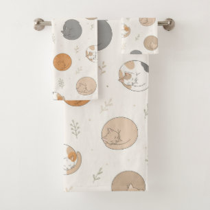 Cosy Sleeping Cats Curled Up Pattern Bath Towel Set