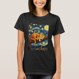 Cosy Sleeping Orange Cat Van Gogh Starry Night Ins T-Shirt