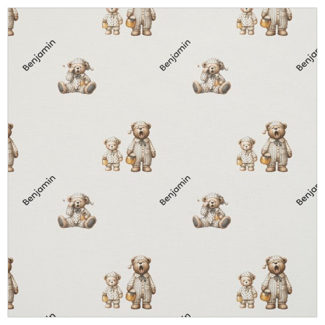 Cosy Sleepy Bear Design with Custom Name Pattern Fabric (Swatch)