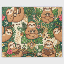 Cosy Sloth Coffee Cafe Wrapping Paper