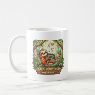 Cosy Sloth with Coffee and Do Not Disturb Text Mug
