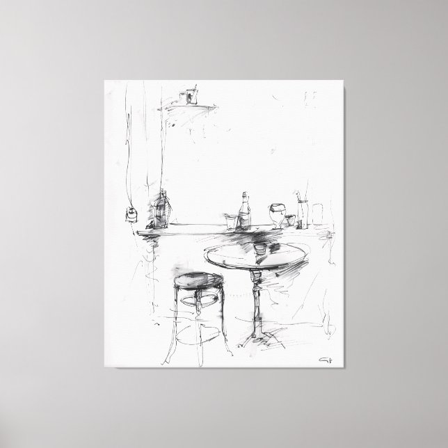 Cosy Small Café Interior – Minimal Bar Canvas Print (Front)