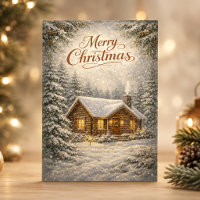 Cosy Snow Covered Cabin Merry Christmas 