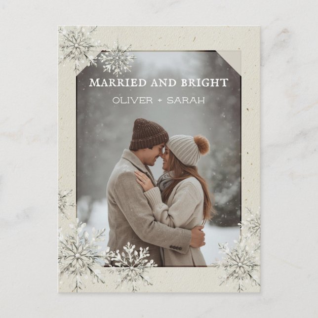 Cosy Snowflake married and bright couple photo Holiday Postcard (Front)