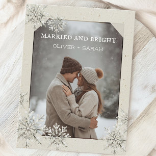 Cosy Snowflake married and bright couple photo Holiday Postcard