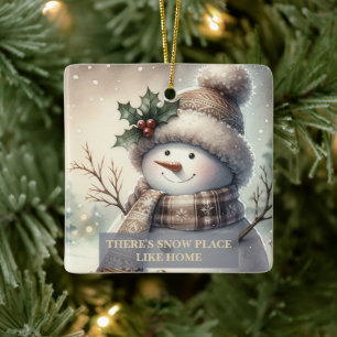 Cosy Snowman Christmas Custom Ceramic Ornament