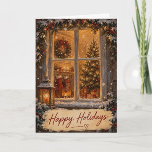 Cosy Snowy Christmas Evening Holiday Greeting Card
