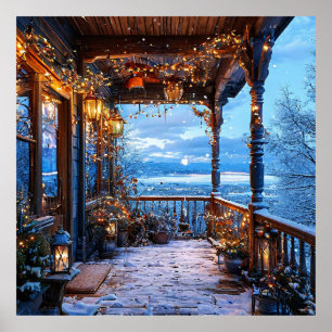 🎄 Cosy Snowy Porch Christmas Lights Wall Art ❄️