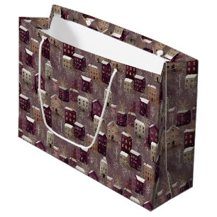 Cosy Snowy Winter Village Pattern (1) Large Gift Bag