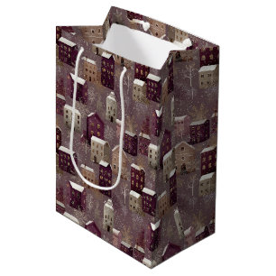 Cosy Snowy Winter Village Pattern (1) Medium Gift Bag