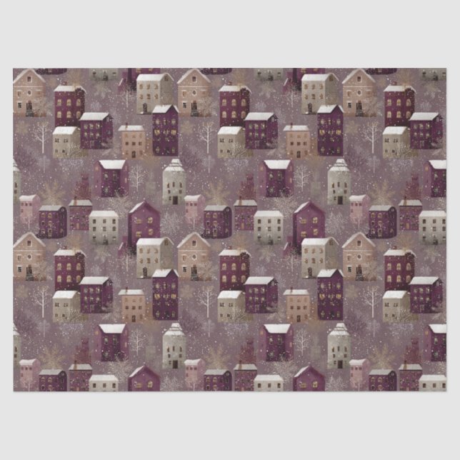 Cosy Snowy Winter Village Pattern (1) Tissue Paper (Front)