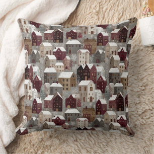 Cosy Snowy Winter Village Pattern (3) Cushion