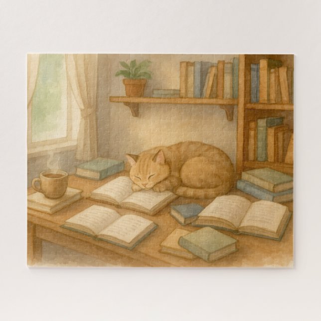 Cosy Study Room with a Cat Jigsaw Puzzle (Horizontal)