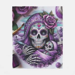 Cosy Sugar Skull Mama and Baby Fleece Blanket