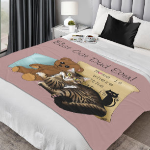 Cosy Tabby Pink Father's Day Fleece Blanket