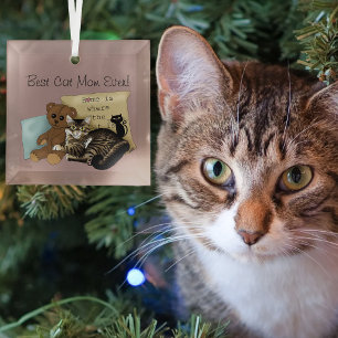 Cosy Tabby Pink Mother's Day Glass Tree Decoration