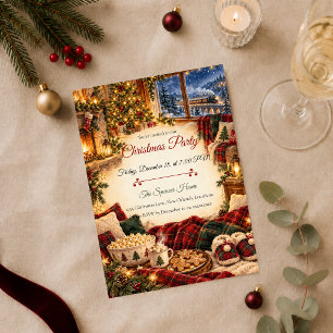 Cosy Tartan Cabin Christmas Party Invitation